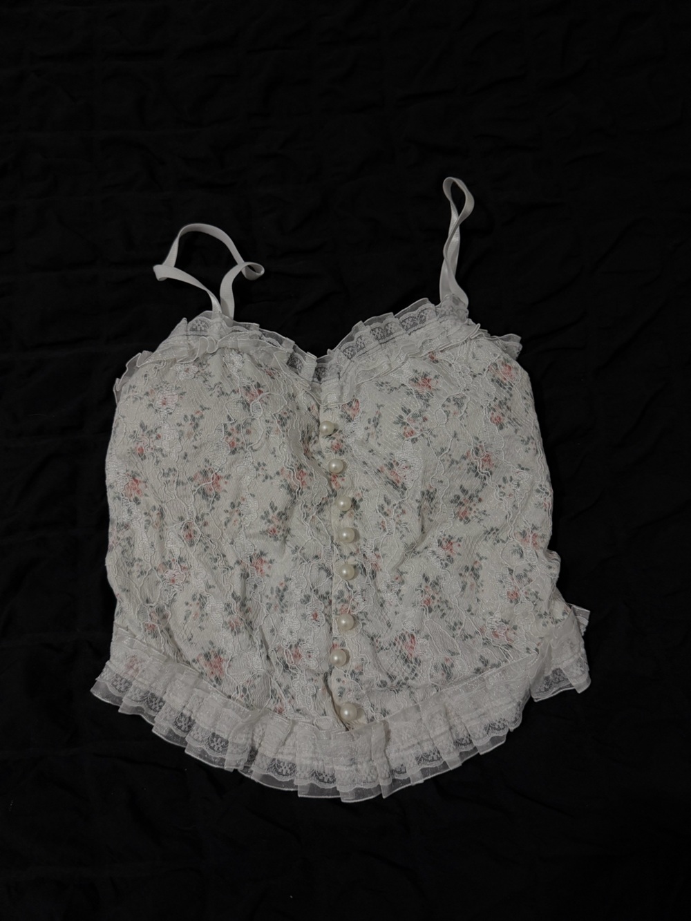 SHEIN White Floral Lace Camisole with Pearl Buttons